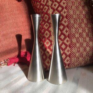 Godinger Pair of Brushed Silver plated Candle Stick Holders Made In India